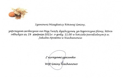 Zdjęcie do Zaproszenie na Mszę świętą dziękczynną